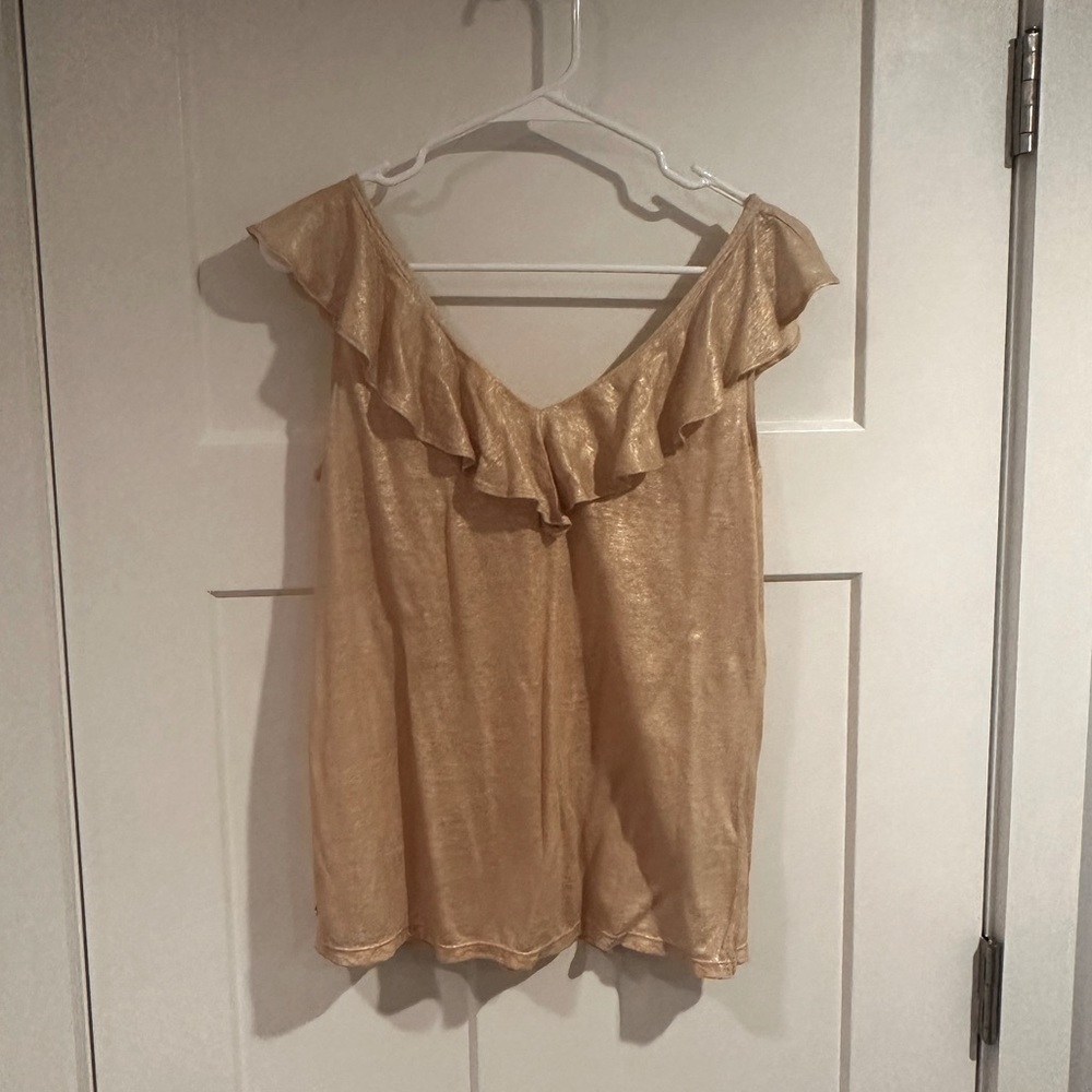 Lilly Pulitzer shimmer gold linen shirt